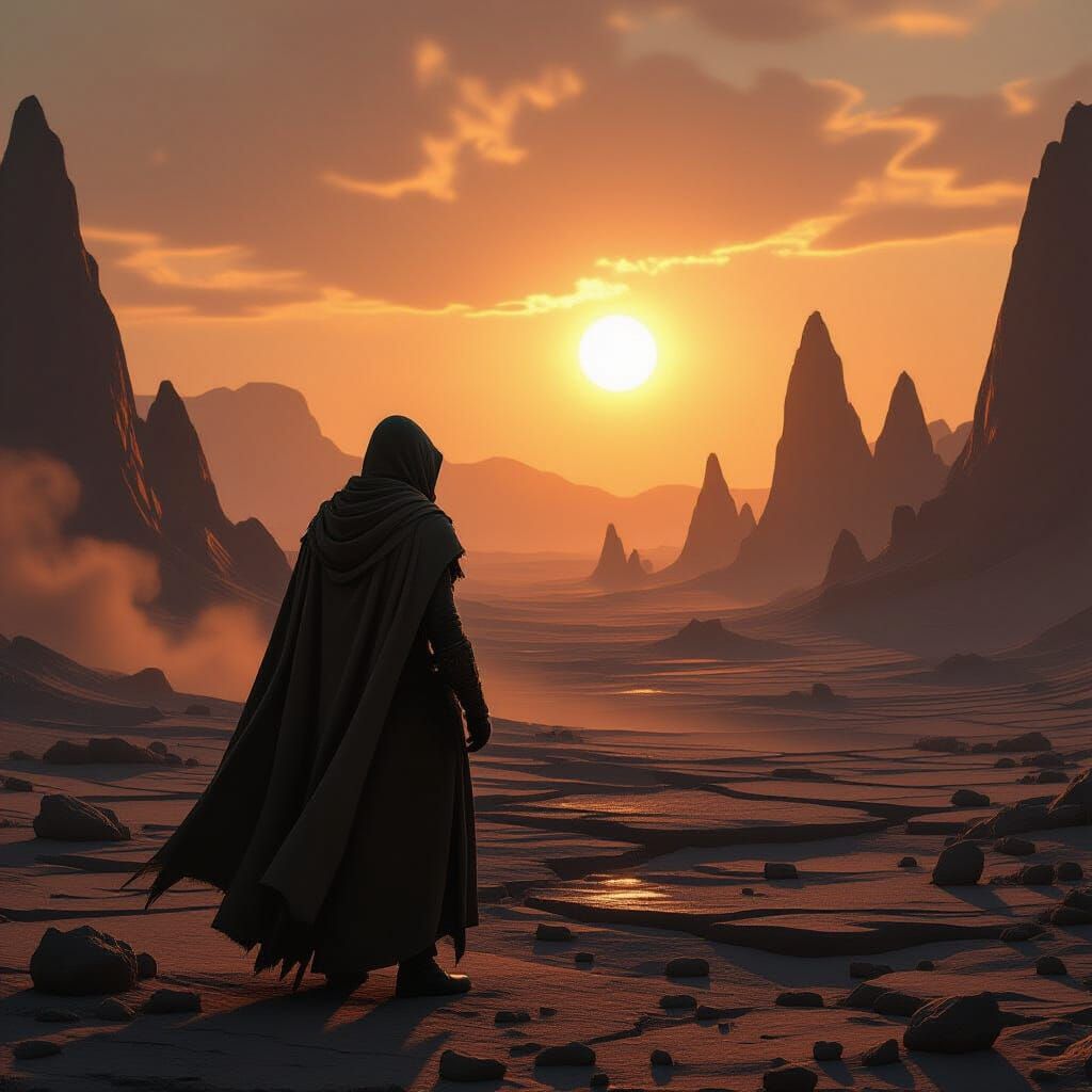 Binary Sunset on Alien World: Cinematic Still