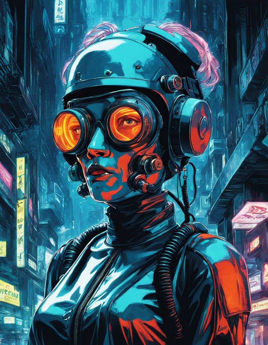 Neon Cyberpunk Android Hacker Queen in Surreal Dystopia