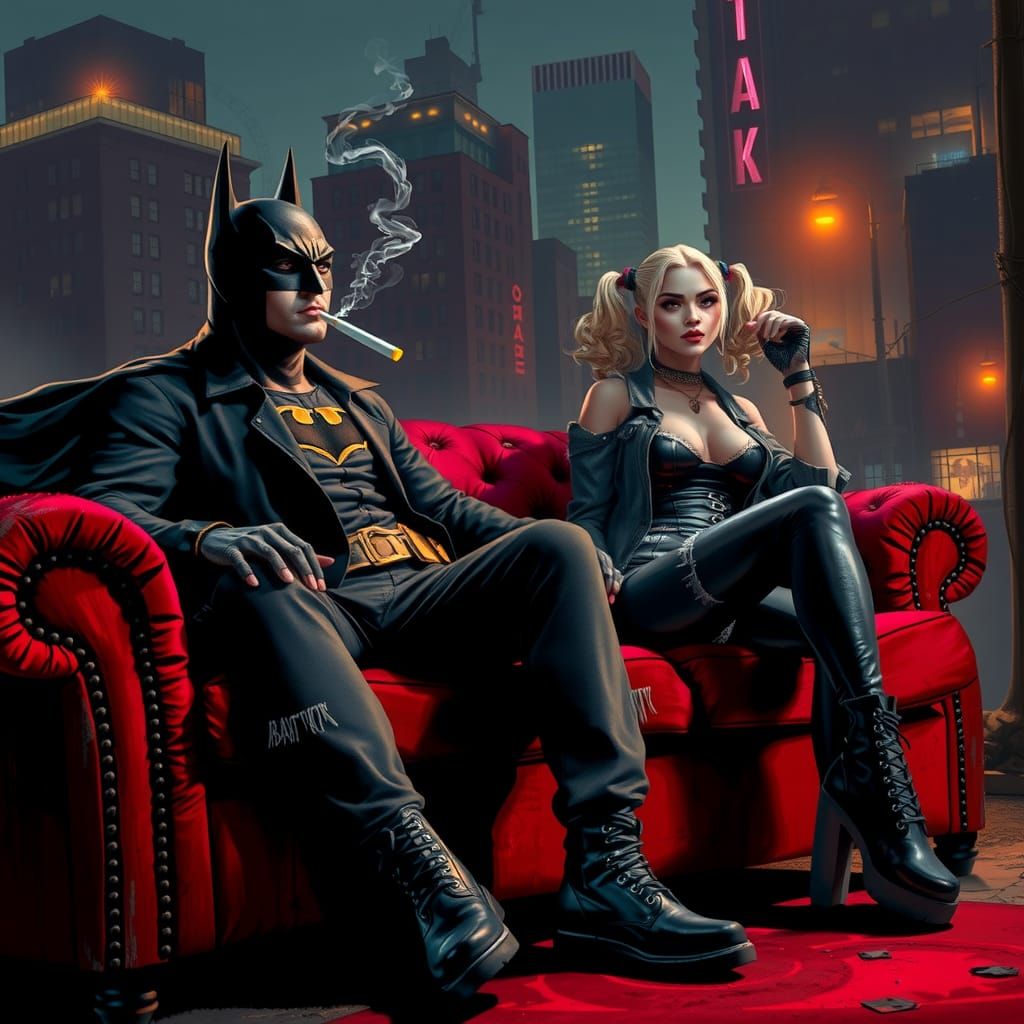 Batman and Harley Quinn in 80s Streetwear Style