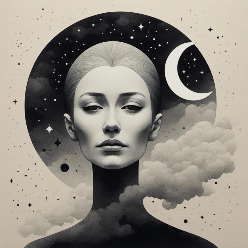 Moon Glowing Queen Portrait in Charcoal and Gouache