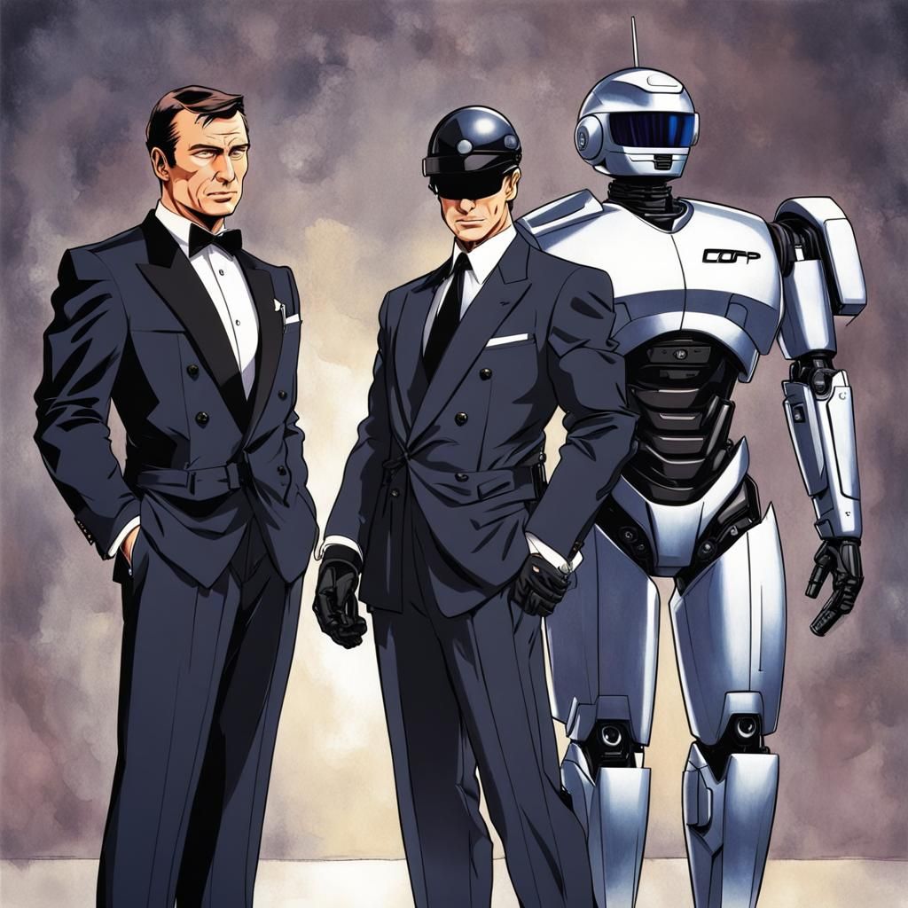 James Bond and RoboCop in Anime Style