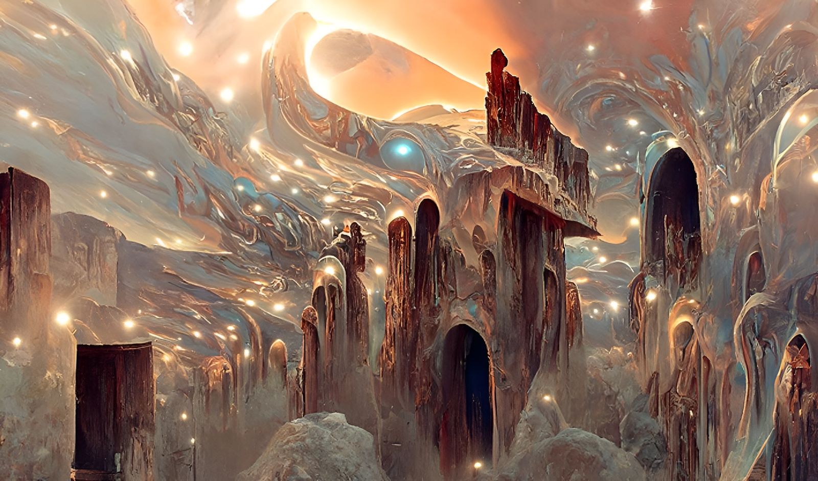 Cosmic Fortress Wall with Interdimensional Portals