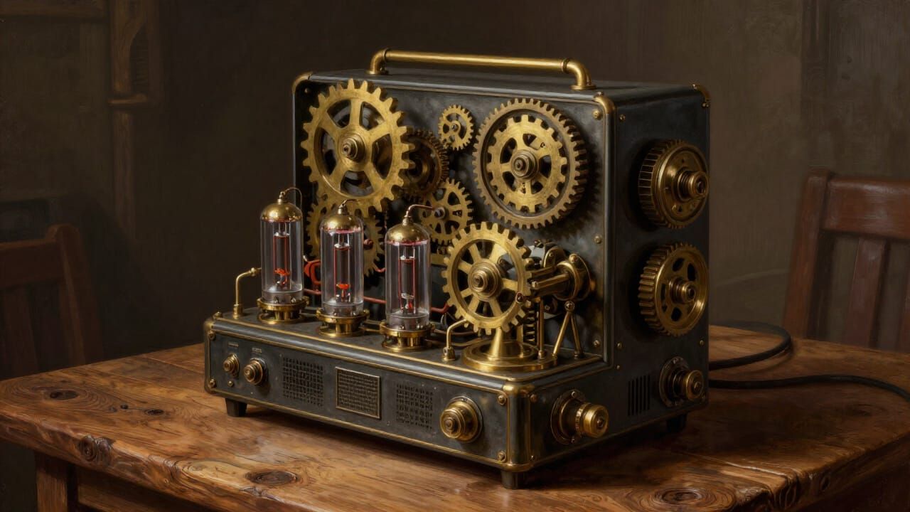 Steampunk Desktop Computer on Wooden Table