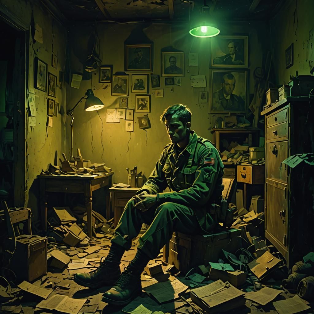 Weary Soldier in Dark Expressionist Art