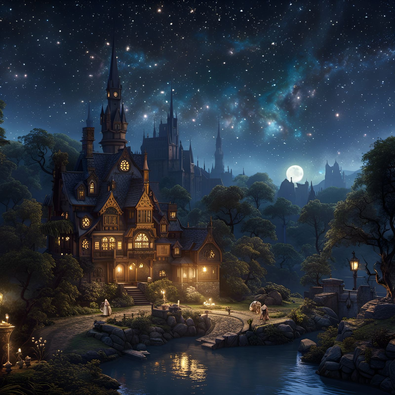 Fantastical Starry Sky in Arthur Rackham Style