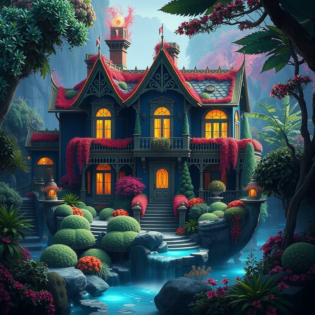 Whimsical Fantasy Mansion with Verdant Accents