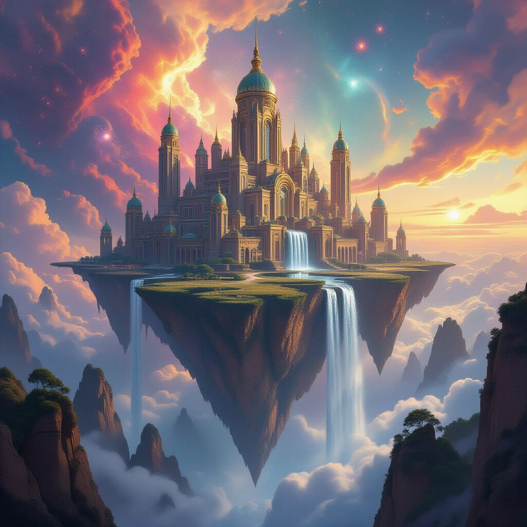 Ancient Art Nouveau City Floating in Nebula