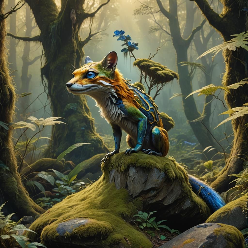 Frog Fox Hybrid in Fantasy Forest Art Style