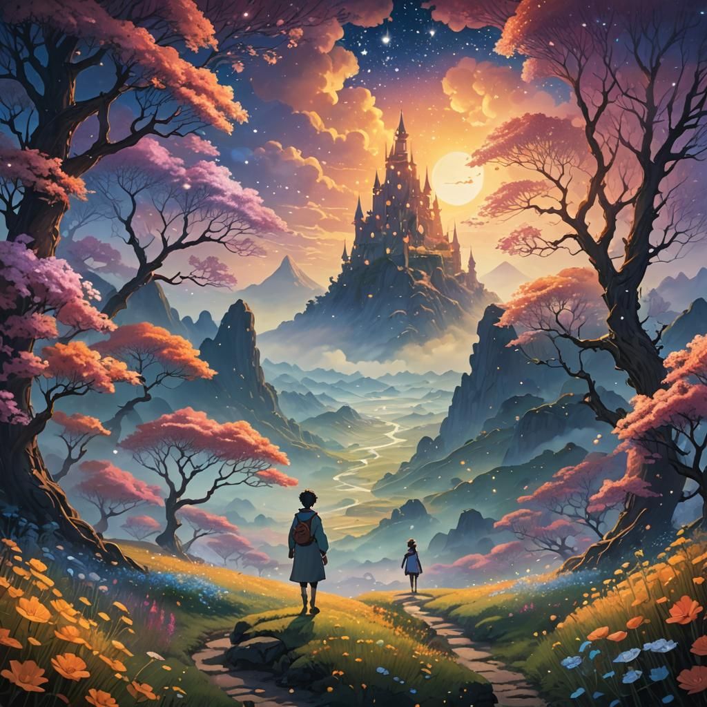 Dreamlike Landscape Inspired by Studio Ghibli, Digital Art