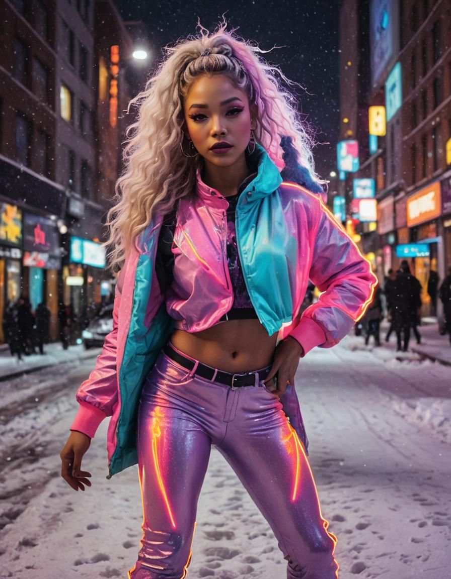 Confident Dancer in Neon City Sparks