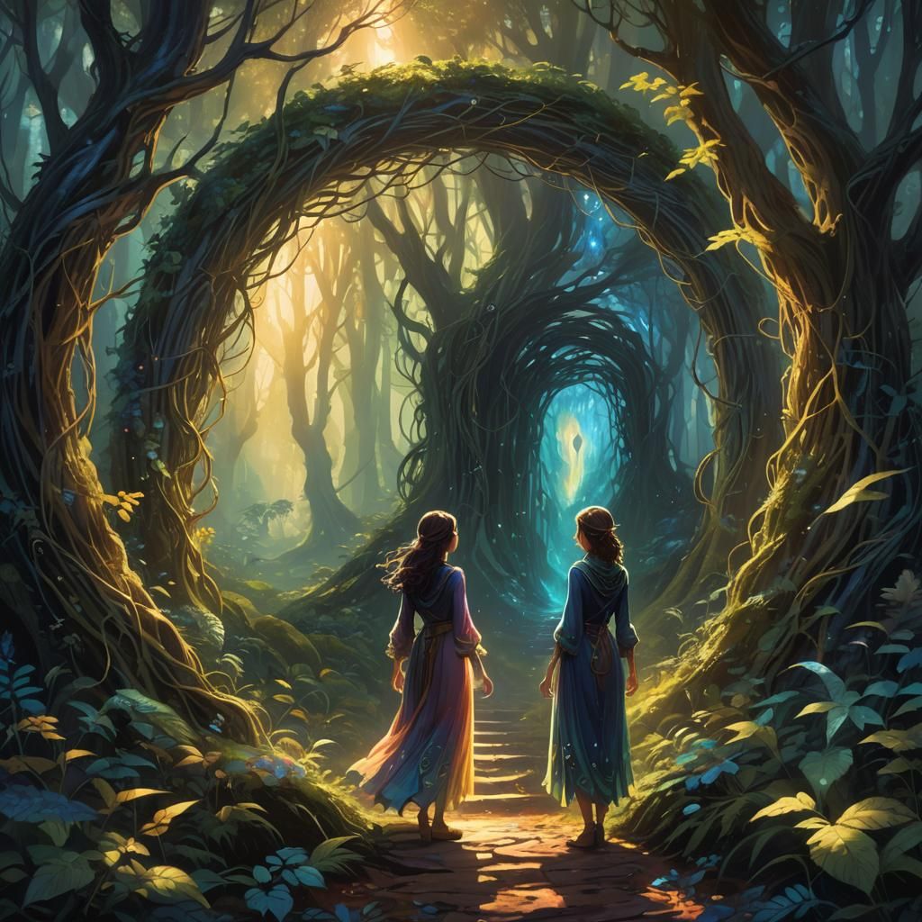 Mystical Portal in Forest, Ethereal Fantasy Art