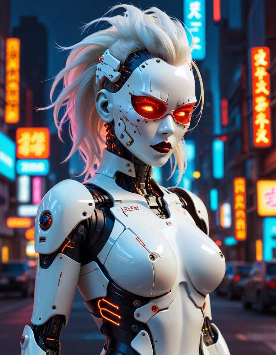 Cyberpunk Android Pinup in Elvgren Style