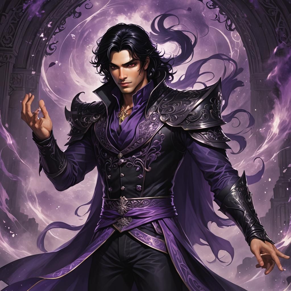 Shadow Prince with Violet Mists in Fantasy Realm
