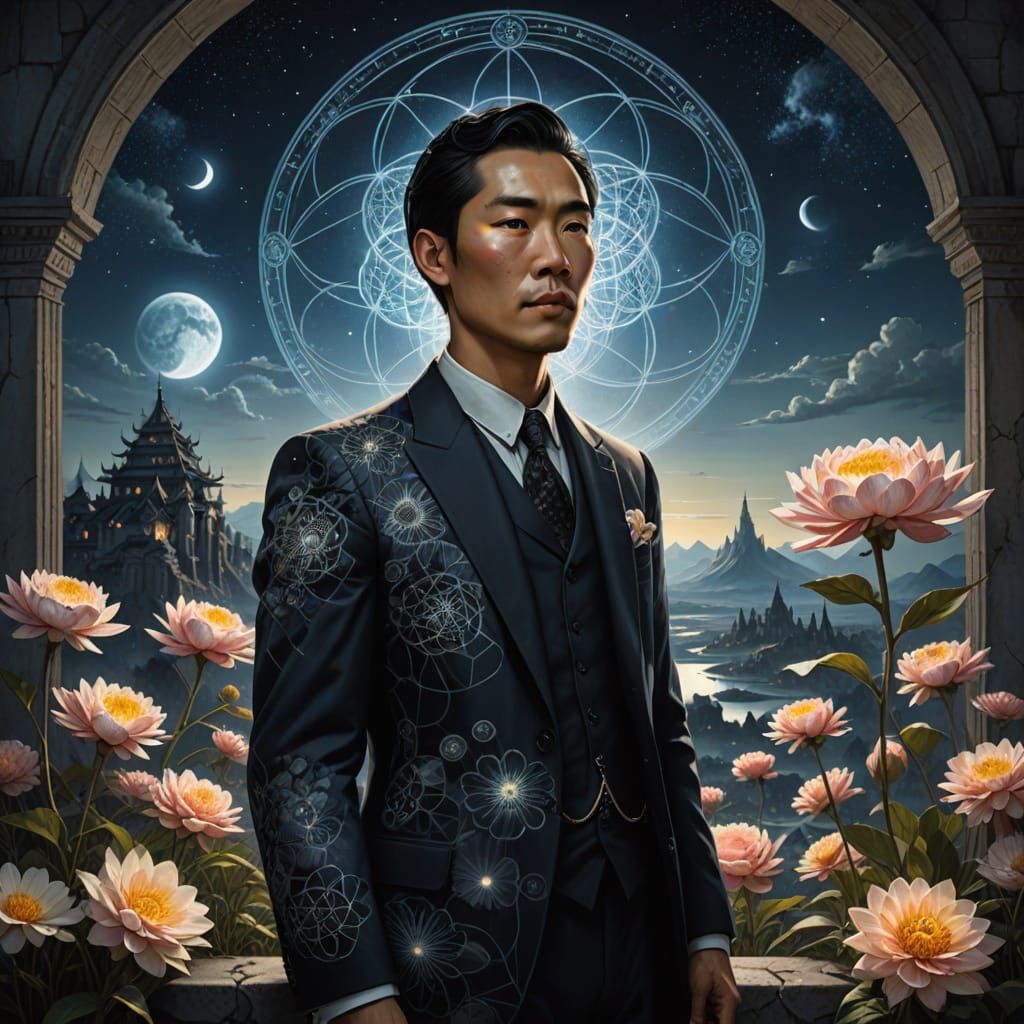 Surreal Man in Sacred Geometry Space