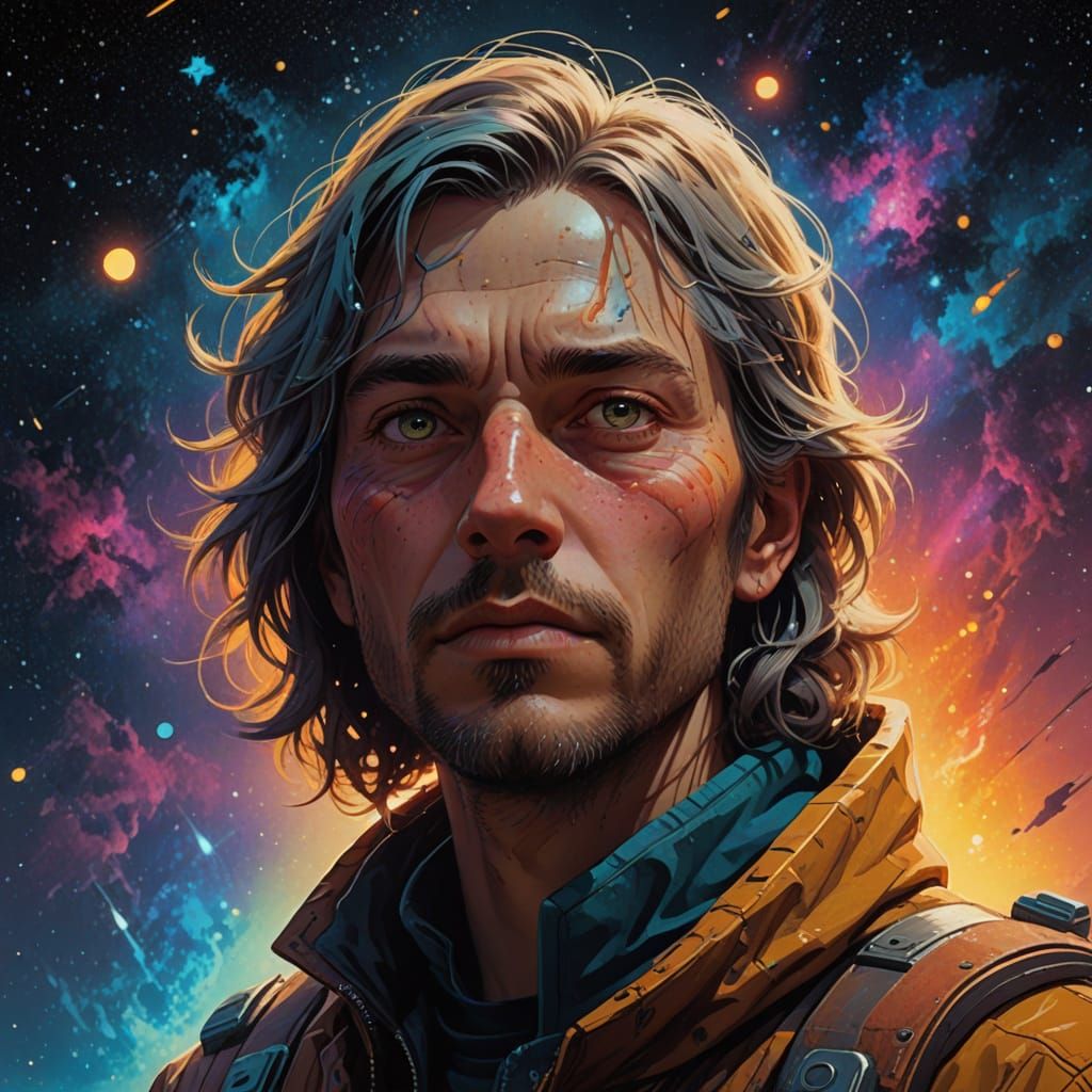 Mystical Being in Vibrant Cosmic Space