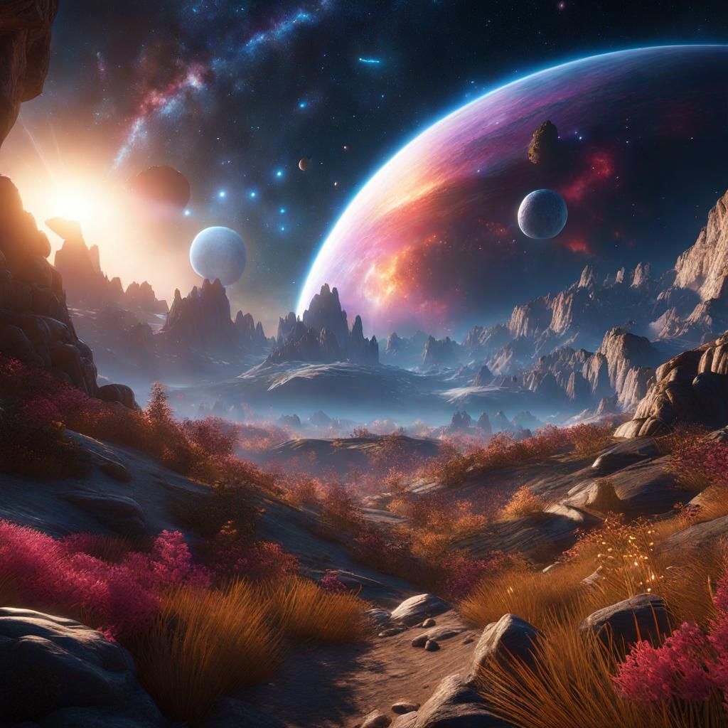 Galactic Heaven and Earth in 3D Cinematic Style