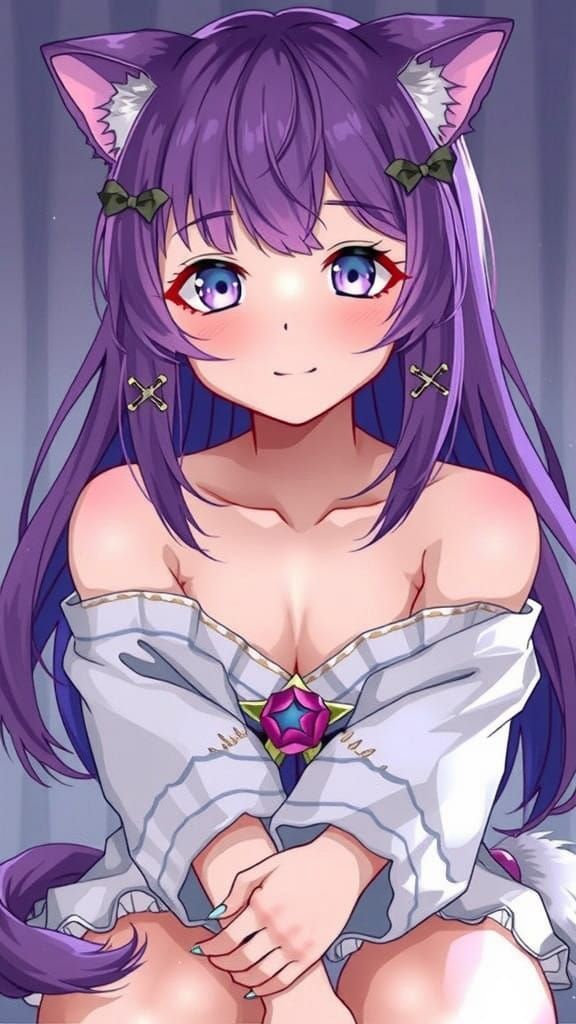 Elegant Anime Maiden in Purple Hues