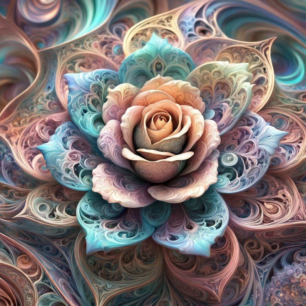 Pastel Clay Rose in Whimsical Fractal Patterns