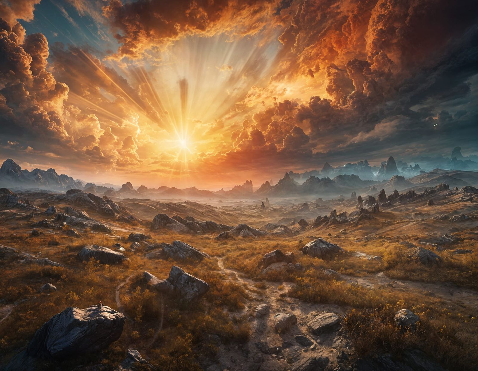 Ethereal Golden Hour Landscape Painting