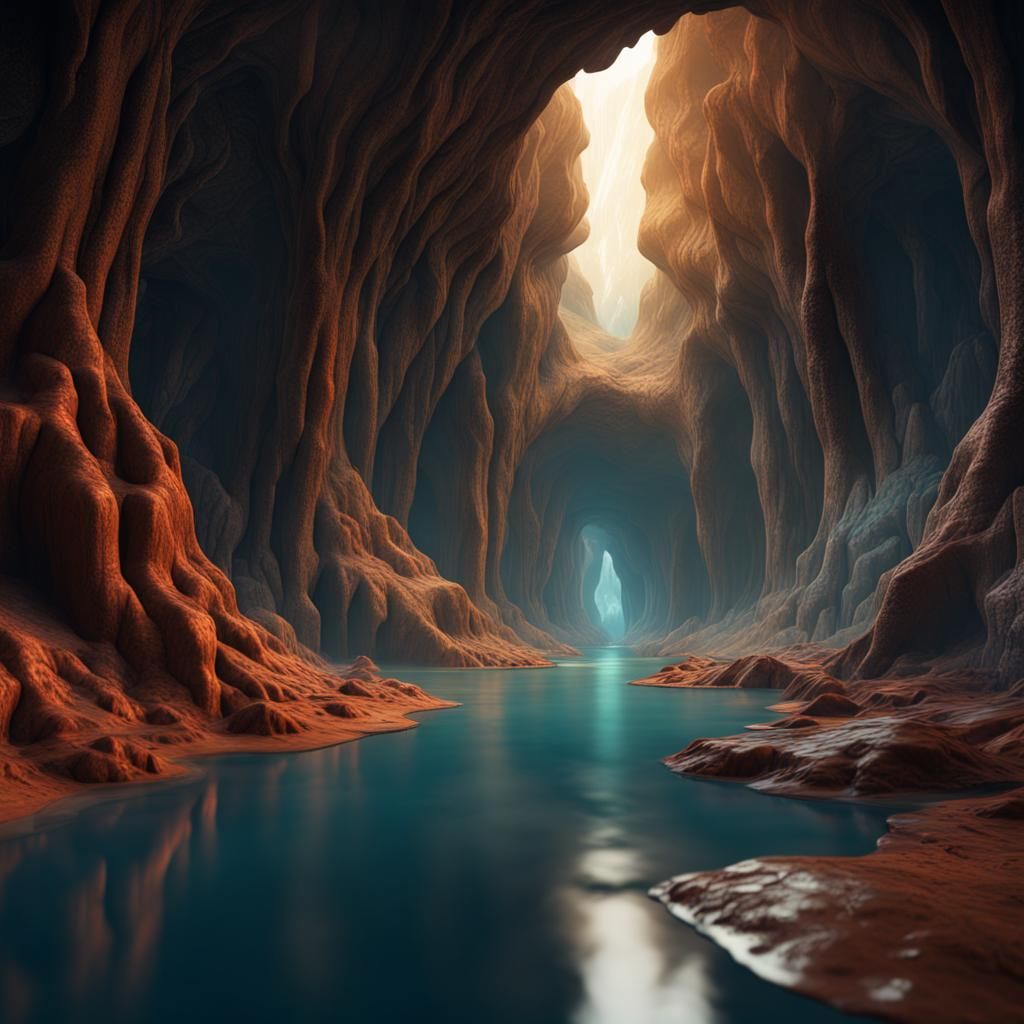 Surreal Underground River in a Deep Cave