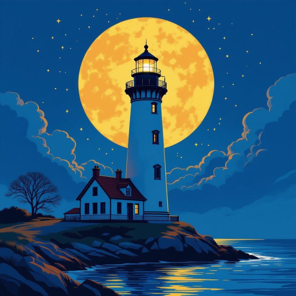 Hyperrealistic Lighthouse in New Year's Scene