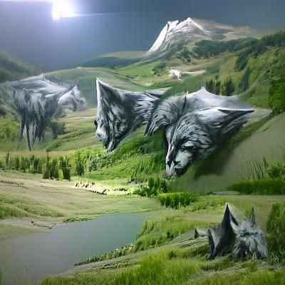 Wolves in Snowy Landscape: Detailed Matte Painting