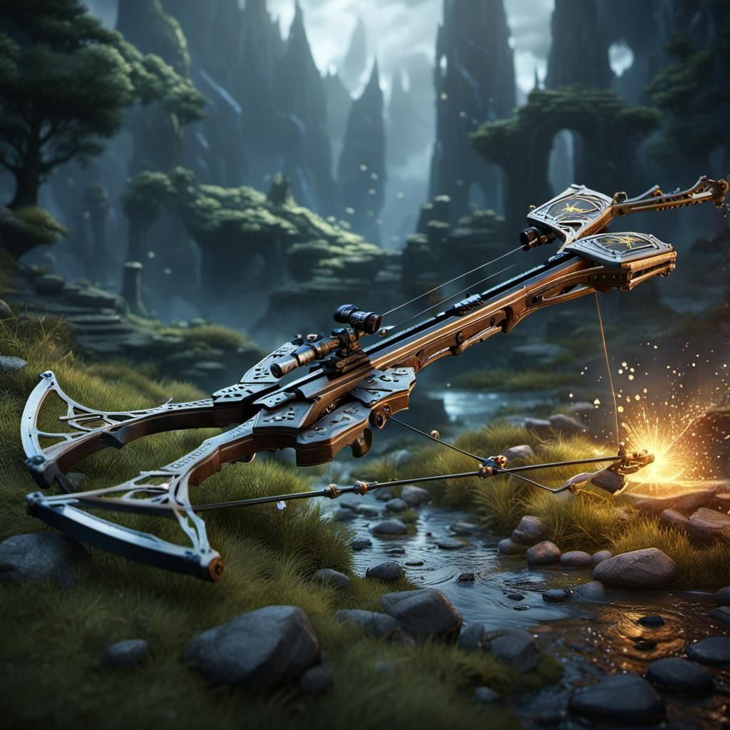 Angelic Crossbow in Detailed Matte Painting Style