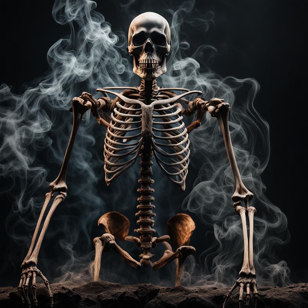 Smoked Skeleton: Detailed Matte Painting in Deep Color