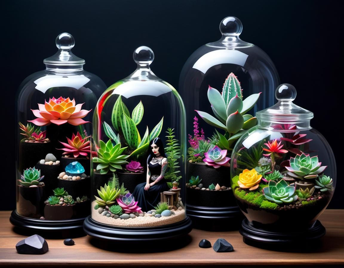 Watercolor Terrariums with Gothic Pinup and Rainbow Crystals
