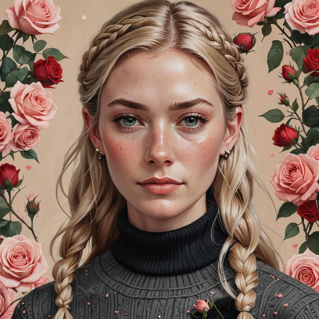 Portrait of a Swedish Girl with Rose Background