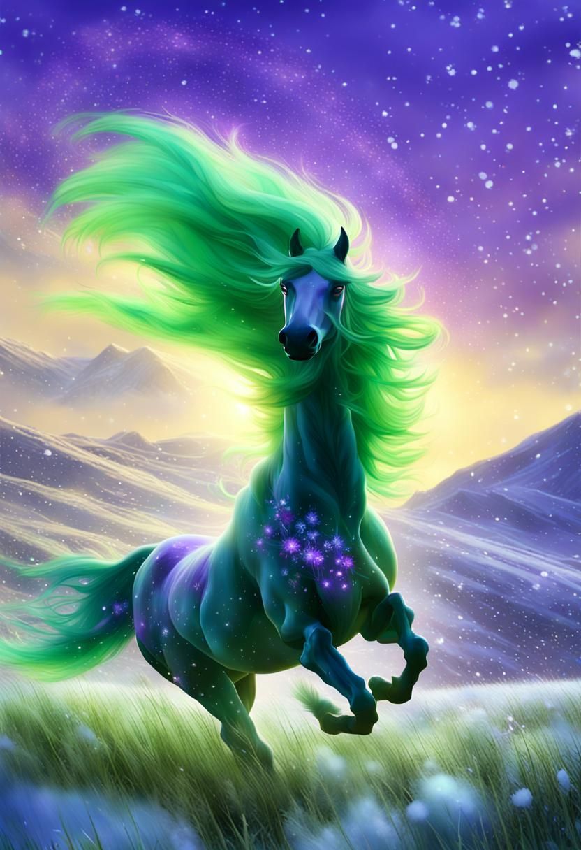 Green Stallion Runs Through Purple Snow: Matte Painting