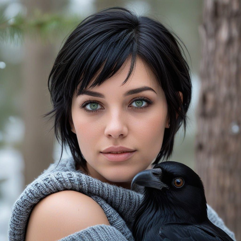 Winter Forest Enchantress with Raven Companion