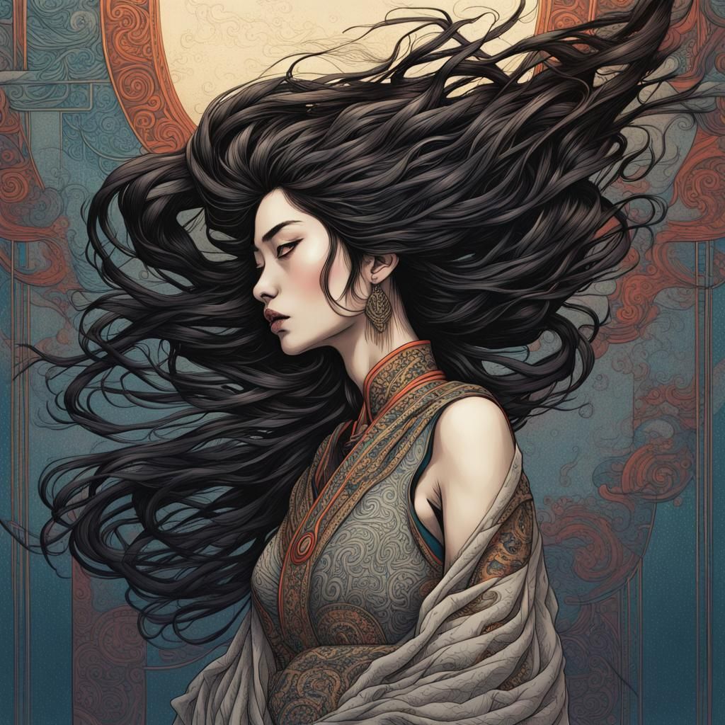 Futuristic Woman in Ornate Bodysuit Illustration