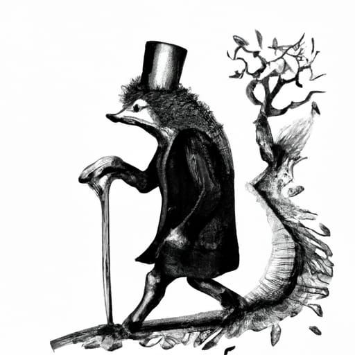 Hedgehog on Autumn Path: Black and White Ink Drawing