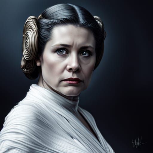 Hyperrealistic Princess Leia Portrait in Star Wars Style