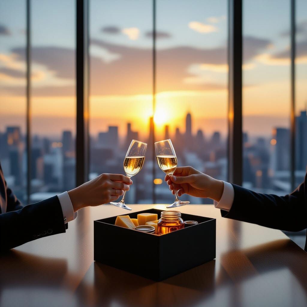 Successful Business Partnership Celebrated in Modern Office