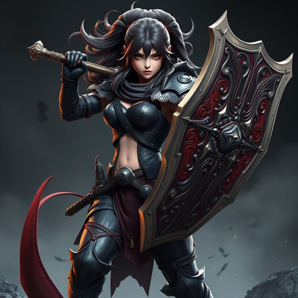 Dark Warrior Woman in 3D Anime Style