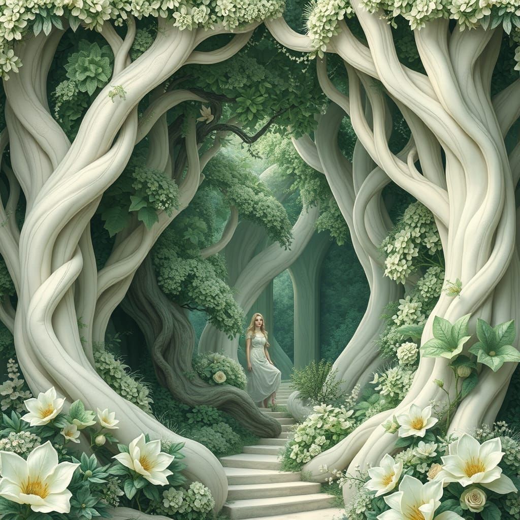 Surreal Landscape of White and Emerald Harmony