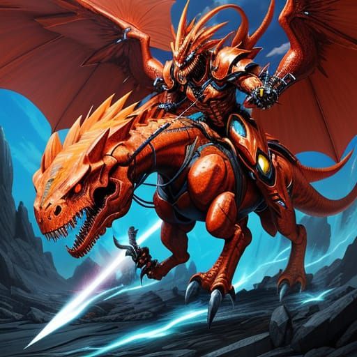 Epic Digimon Battle: Demon vs. T-Rex in Anime Style