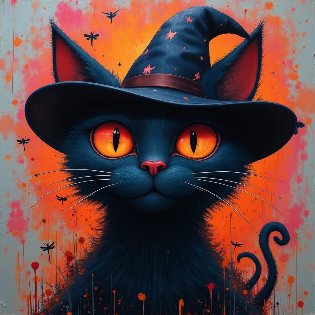 Spooky Graffiti Art Featuring Wednesday, Cat, Dragonfly