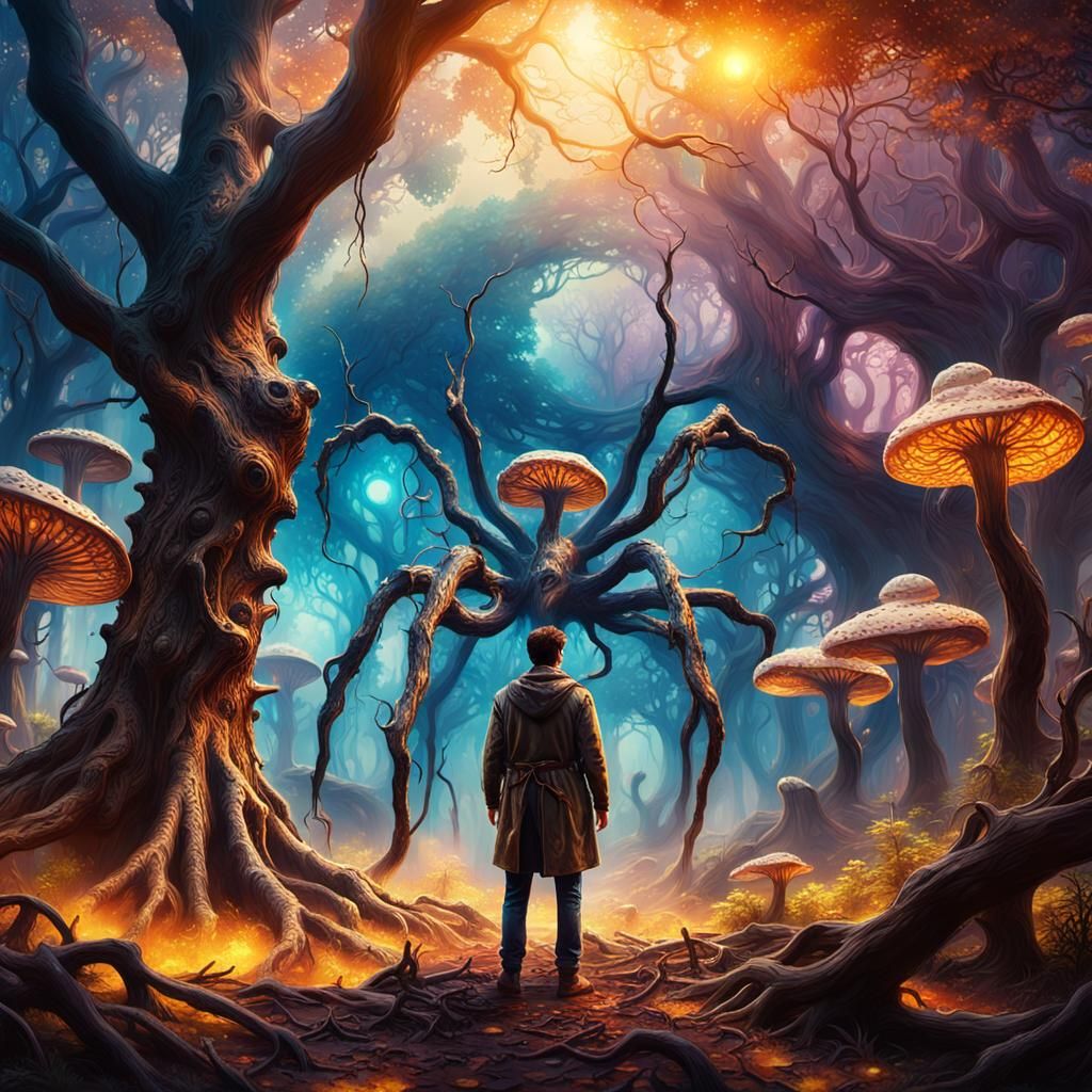 Misty Dawn: Man in the Woods, Digital Matte Painting