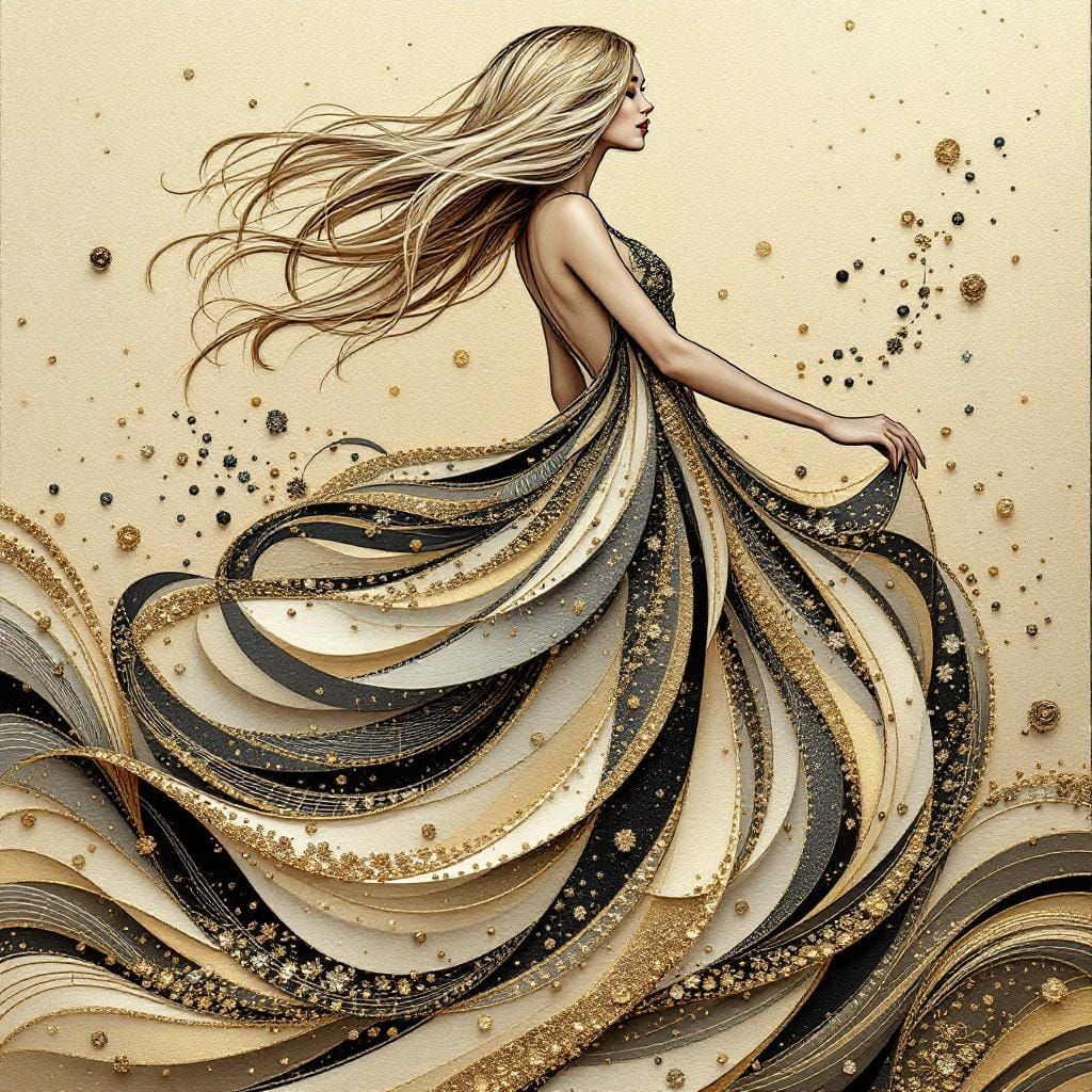 Glamorous Art Deco Lady in Gold and Silver Tones