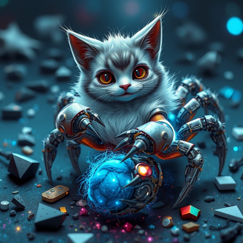 Cyborg Feline Hybrid in Futuristic Dreamscape