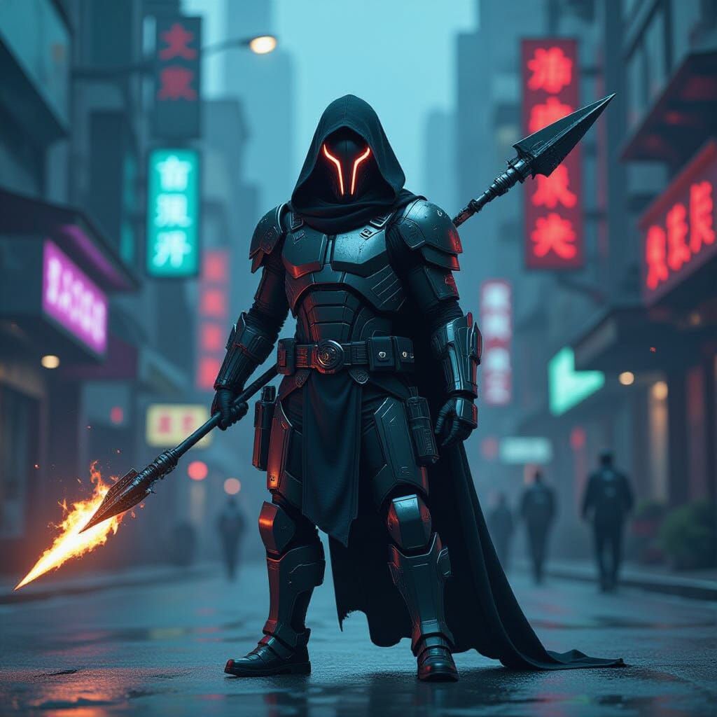 Squid Man Bounty Hunter in Sci-Fi Armor with Spear & Flameth...