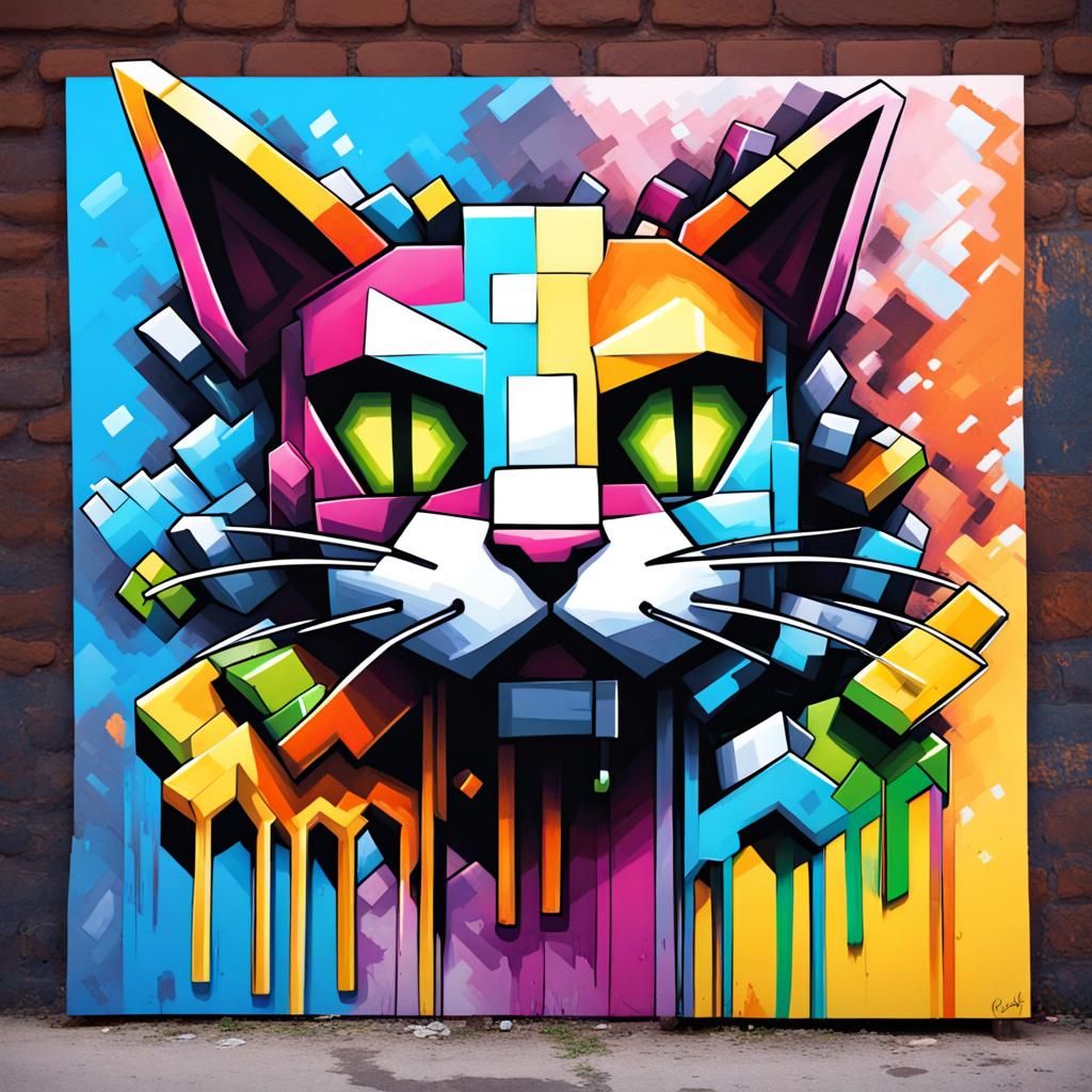 Minecraft Cat as Graffiti Splash Art