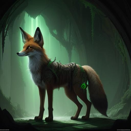 Druid Fox in Dungeon with Light Sword