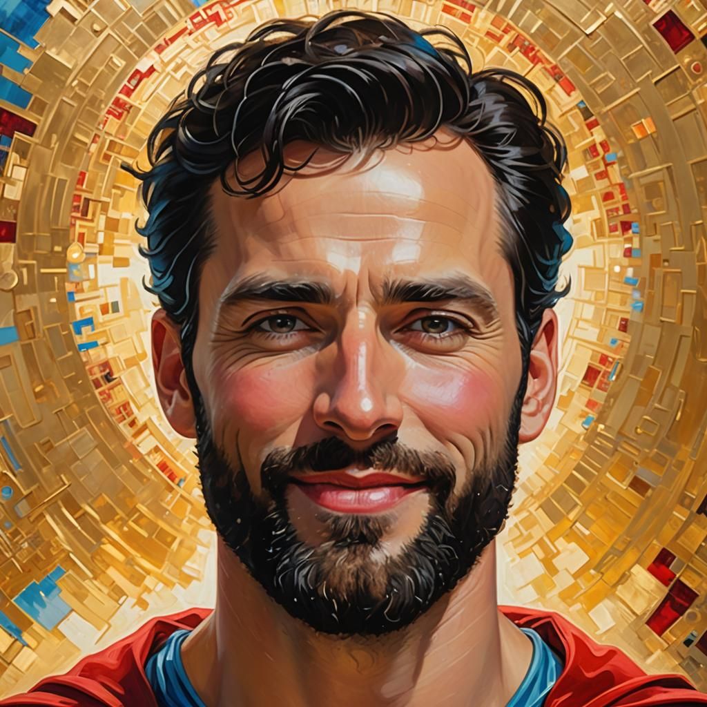 Joyous Superman Portrait in Gustav Klimt Impressionism