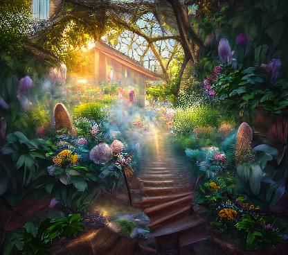Ethereal Secret Garden in Golden Light