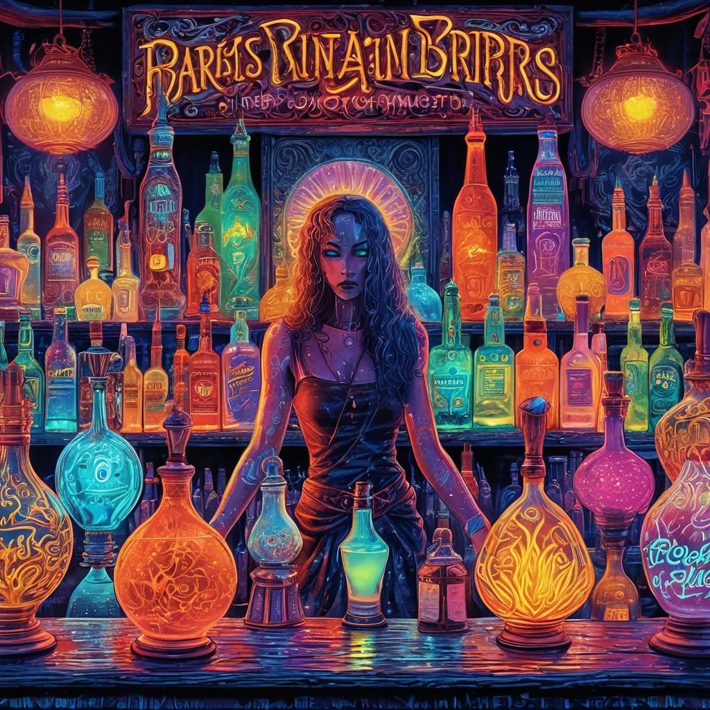 Robotic Monk Drinks Glowing Shot: Surreal Retro-Futurism