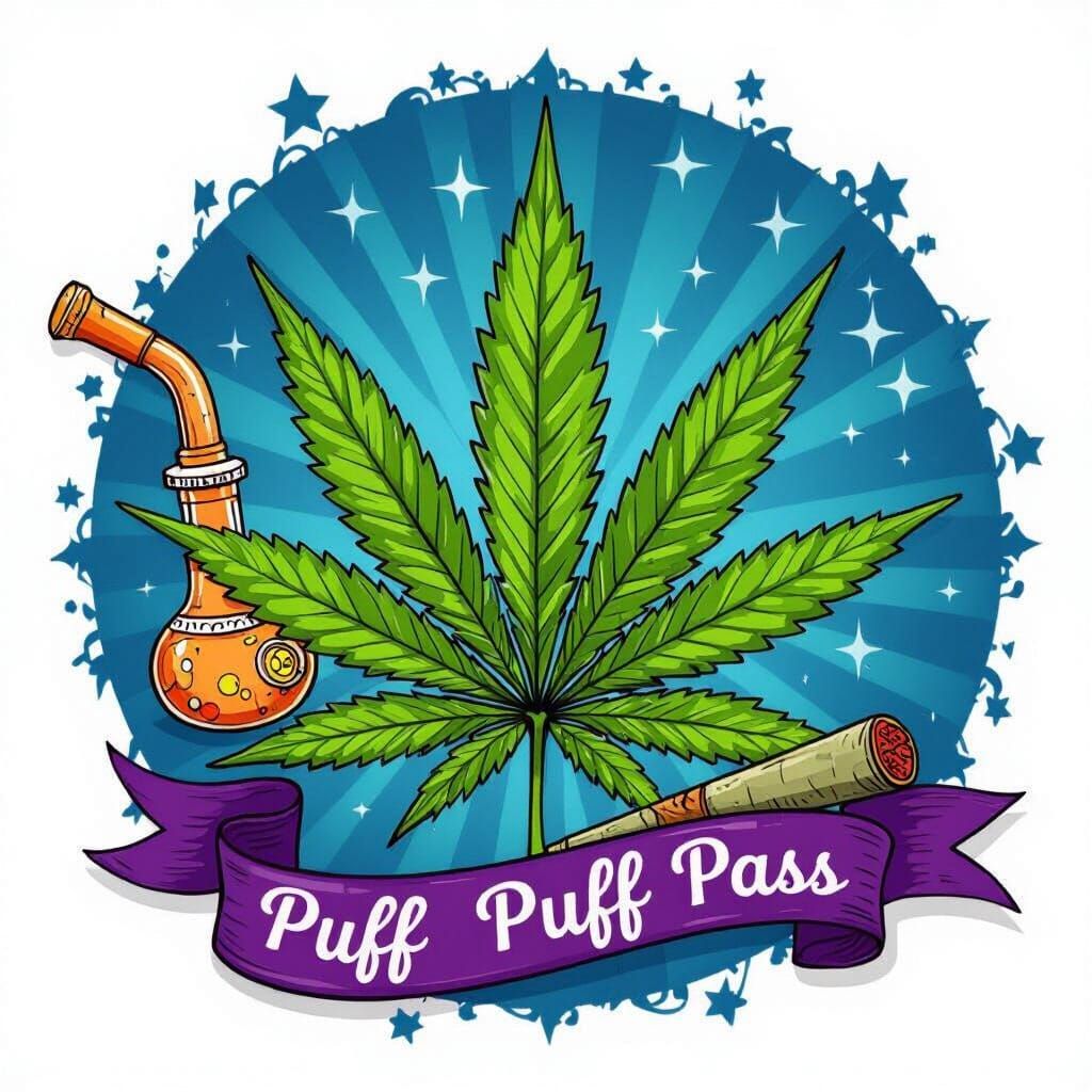 Marijuana Still Life with Hippie Elements on Blue